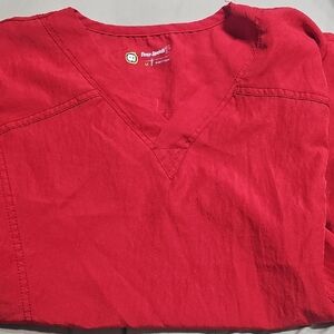 Red V-Neck Scrub Top
